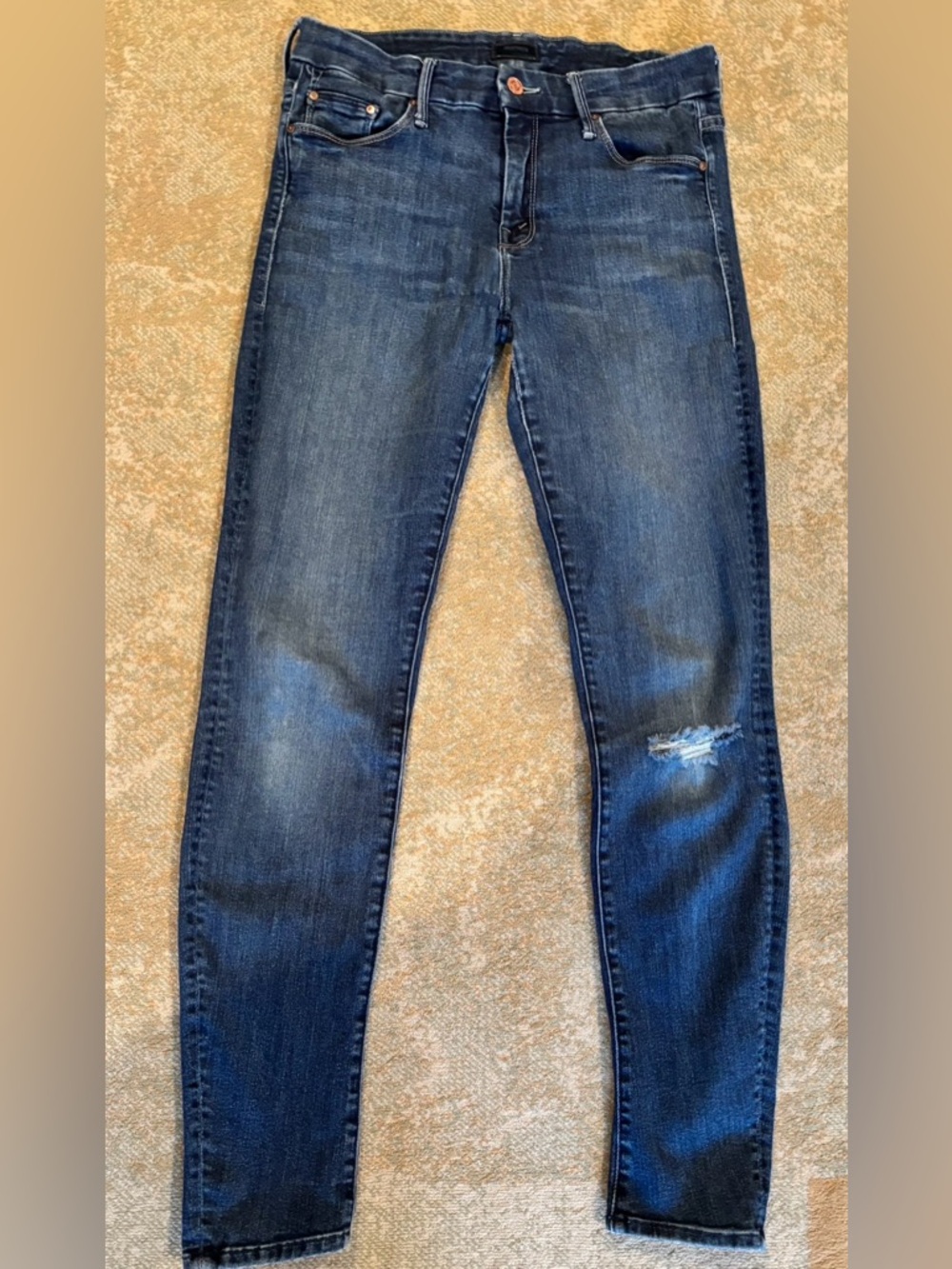 MOTHER The Looker Skinny Jeans 28 Here Kitty Kitty Blue Distressed Denim